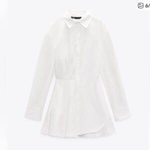 Zara Shirt Dress Asymmetric Button Down Collared Mini Dress size M
